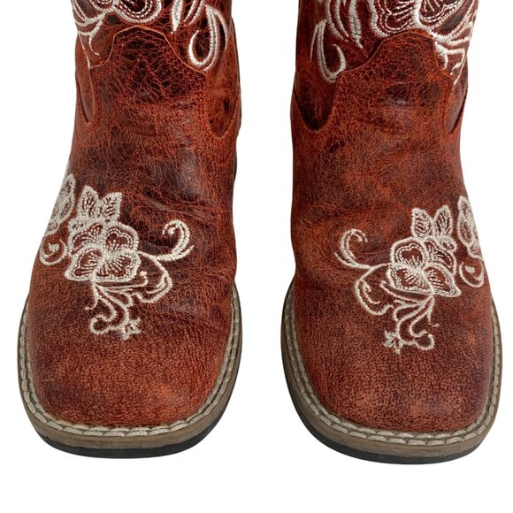 Shyanne Red Leather Western Embroidered Floral Cowboy Boots Girls Youth 12D EUC - Picture 3 of 9